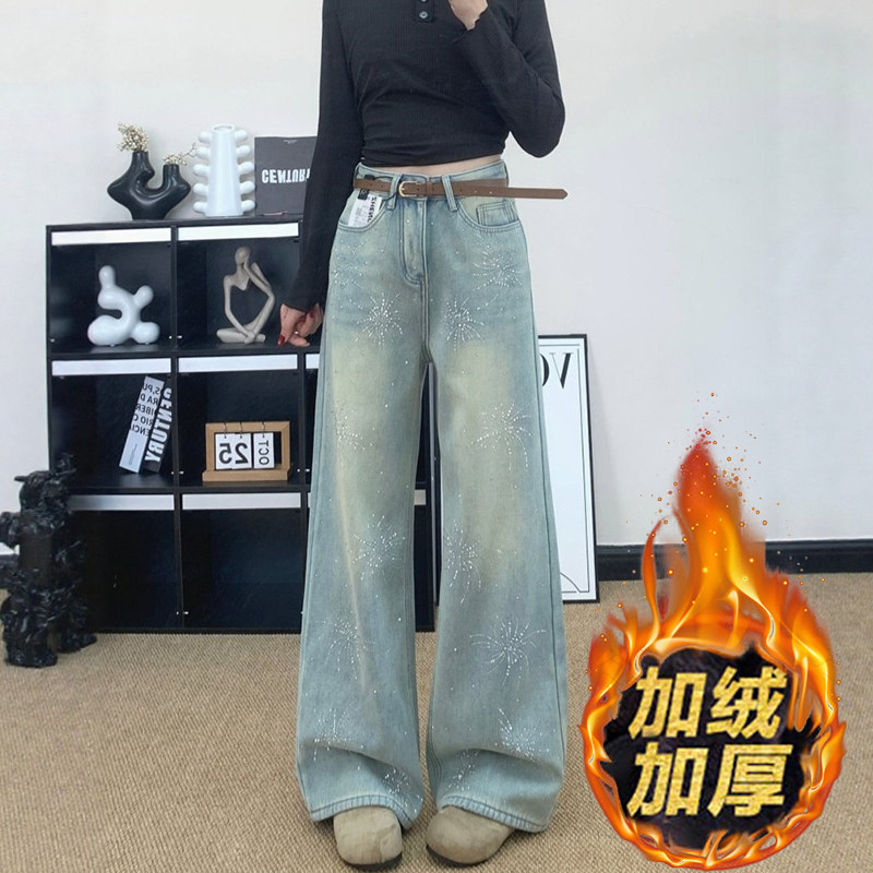 烟花烫钻加绒阔腿牛仔裤女2026春季爆款满天星高级感窄版直筒裤,女装/女士精品,牛仔裤,淘宝优惠券,粉丝福利购,淘宝优惠卷