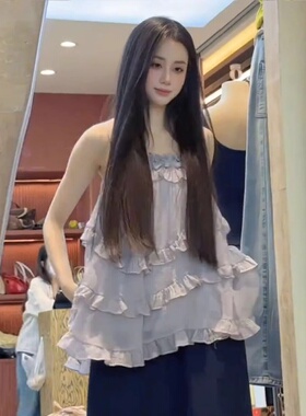 紫色吊带宽松无袖外穿背心2025夏季新款高级法式海边度假上衣女装