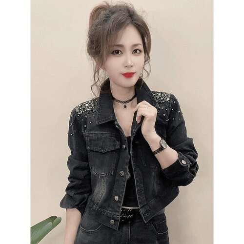 2024新款欧货钉珠烫钻牛仔外套女早秋款高级感短款设计感牛仔上衣