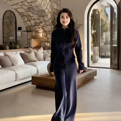 运动休闲套装女秋季2025新款显瘦百搭长袖开衫卫衣外套直筒阔腿裤