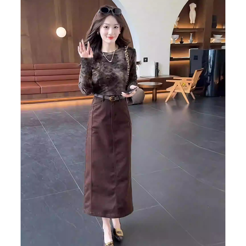 巨好看早秋一整套2025超火小个子韩系复古薄款扎染上衣半身裙套装