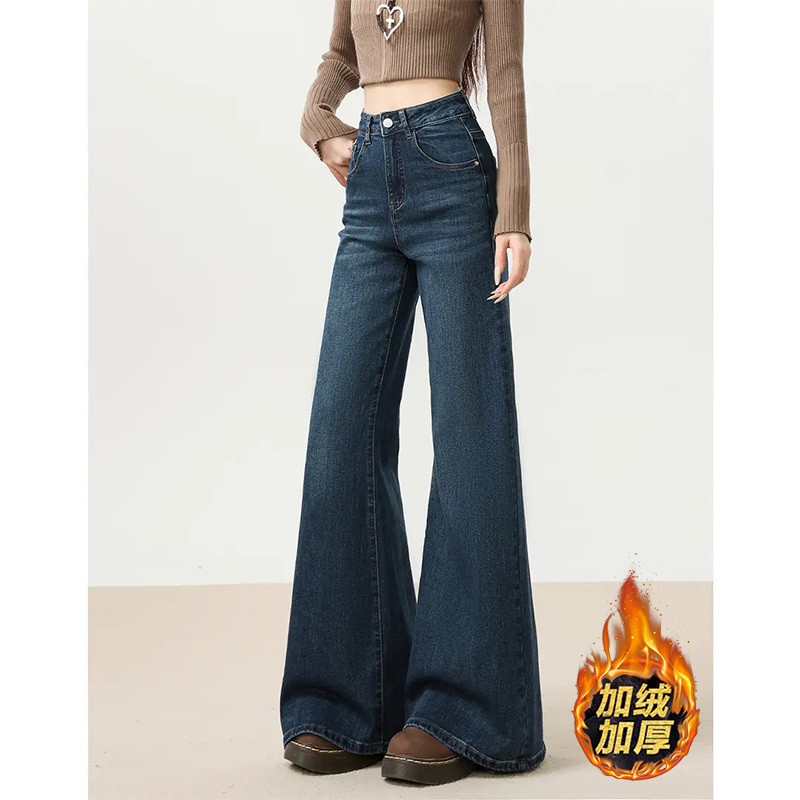 淘稚气不贴腿微喇牛仔裤女爆款2025新款高腰加绒秋冬显瘦喇叭裤子