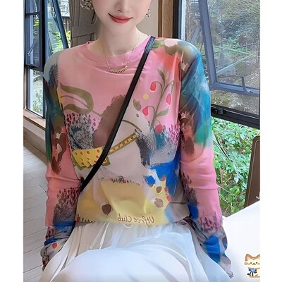 韩系彩色小马图案修身圆领T恤女