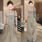 休闲洋气百搭印花短袖 T恤 阔腿工装 2025夏季 两件套套装 时尚 裤 新款