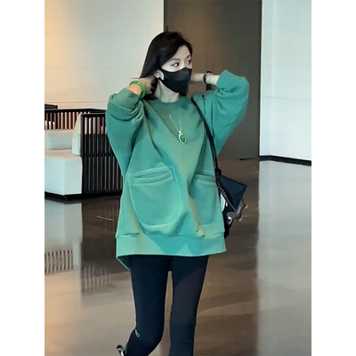 2025秋冬加绒加厚休闲时尚轻奢百搭卫衣女宽松中长款圆领长袖上衣