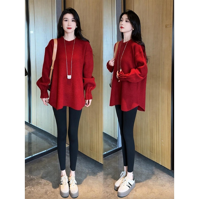 2024秋冬季新款慵懒风长袖针织毛衣女宽松洋气百搭中长款内搭上衣