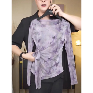 短款不规则收腰薄款网纱罩衫上衣打底衫2025夏季新款防晒t恤女装