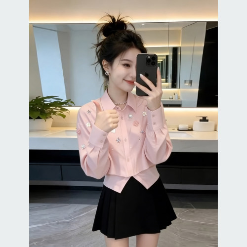 春季爆款甜美风翻领轻奢衬衫女