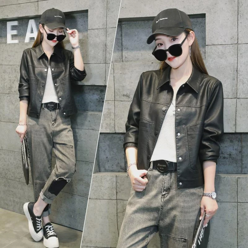 纯色小皮衣外套女春秋季2024新款短款欧货爆款夹克休闲高级感上衣
