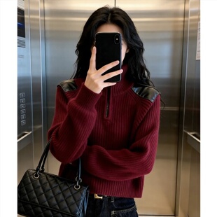 超好看独特漂亮韩系红色针织衫女春季新款高级感绝美轻奢内搭上衣