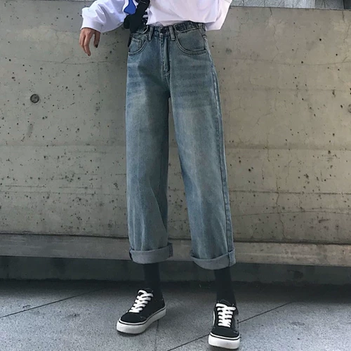 Весенние летние джинсы, штаны, коллекция 2021, высокая талия, свободный прямой крой, по фигуре