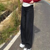 2024年秋季 显瘦宽松阔腿裤 新款 拖地裤 子 女大码 加绒加厚直筒牛仔裤