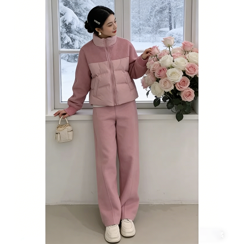 2026秋冬季新款洋气毛呢休闲运动套装女拼接羽绒外套阔腿裤两件套,女装/女士精品,时尚套装,淘宝优惠券,粉丝福利购,淘宝优惠卷