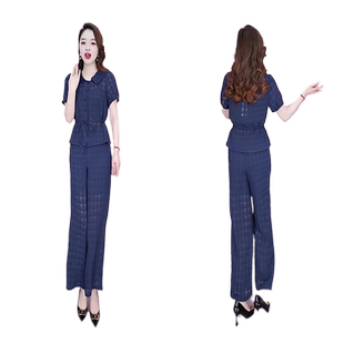 休闲时尚套装女2023年新款夏季减龄洋气显瘦修身职业阔腿裤两件套
