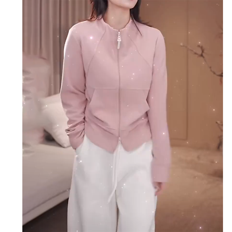 粉色卫衣外套女2025秋冬新款时尚洋气减龄显瘦半高领德绒打底上衣