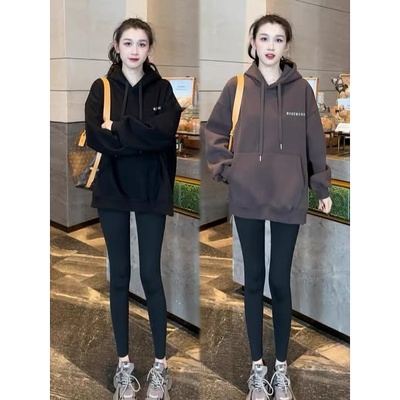 春季新款连帽加厚加绒卫衣女2025爆款时尚洋气中长款上衣女遮屁股
