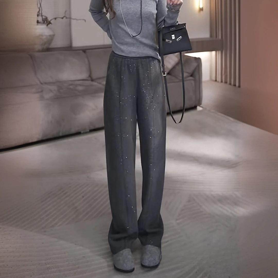 满天星细闪纯色显瘦直筒休闲裤女