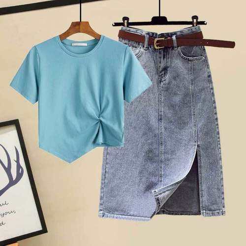 大码设计感牛仔半身裙时尚减龄