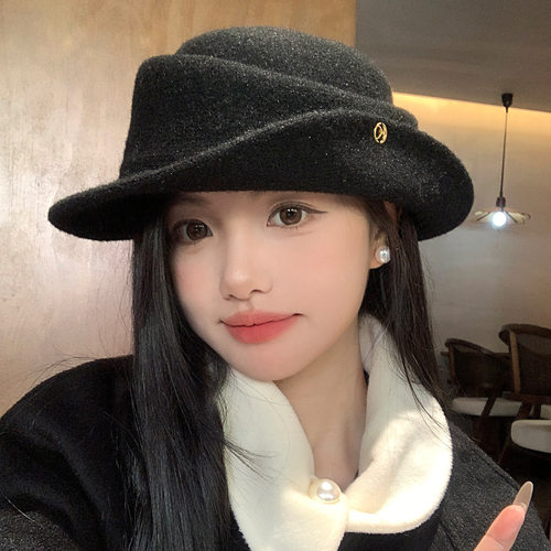 法式赫本风优雅黑色礼帽女秋冬