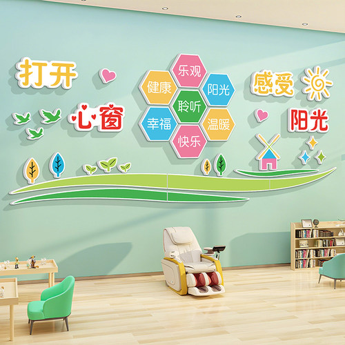 心理角咨询室创意布置装饰健康文化墙贴纸情绪管理辅导立体墙贴画