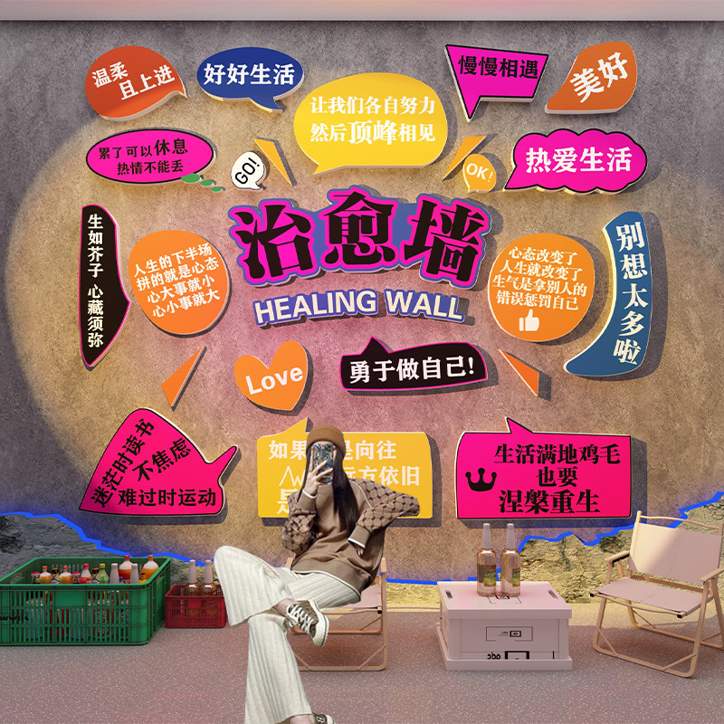 网红拍照区背景墙咖啡奶茶店墙面装饰创意氛围布置餐饮饭店墙贴画