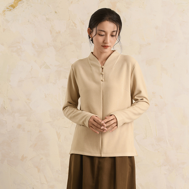 秋冬德绒打底衫复古新中式上衣女