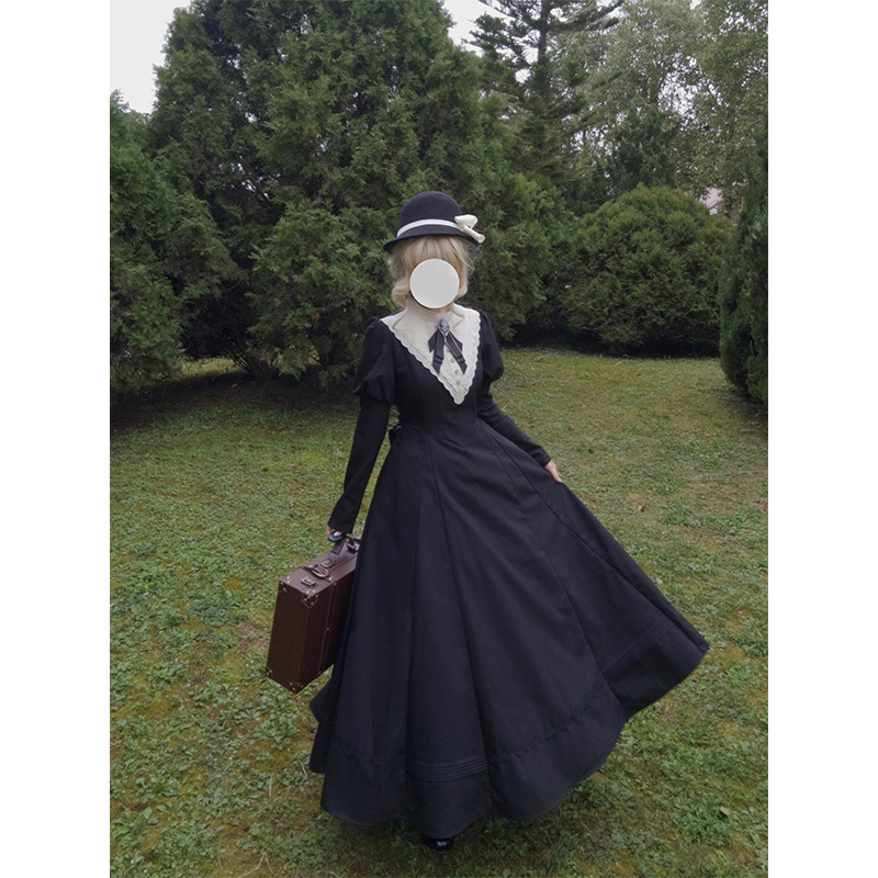 【威廉小姐】片裁cla系哥特修女黑色暗黑Lolita长款收腰连衣裙女