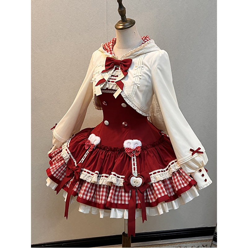 苹果可爱小免短外套大兔耳朵软萌可爱lolita裙jsk套装洛丽塔洋装