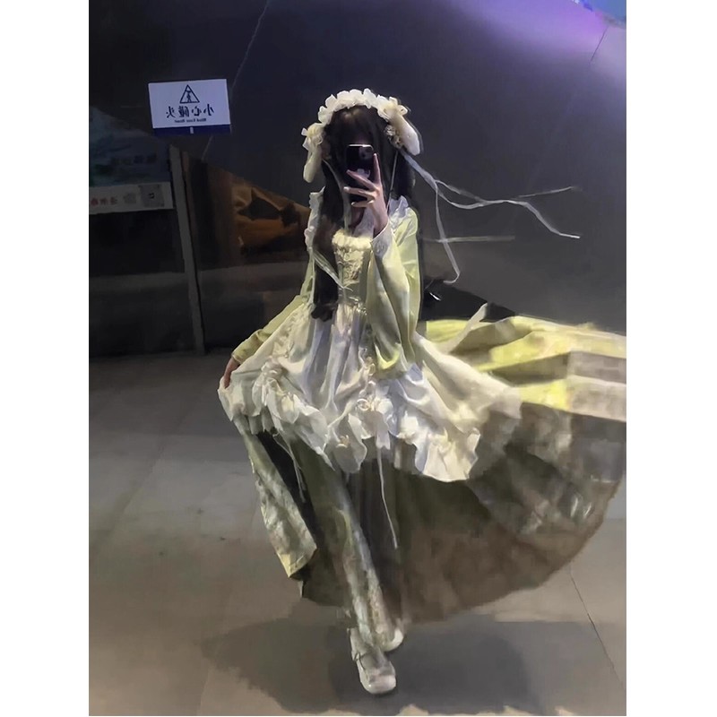 绿色汉洋折衷汉服女交领上衣马面裙洛丽塔lolita裙花瓣罩裙秋冬