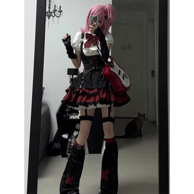 黑红美式亚比风摇滚少女小偶像套装lolita裙洛丽塔打歌服二次元