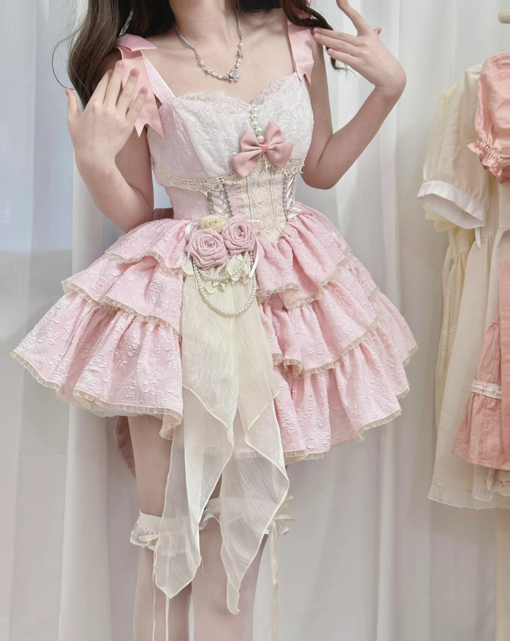 粉色lolita裙芭蕾风三段式狗短洛丽塔jsk公主裙