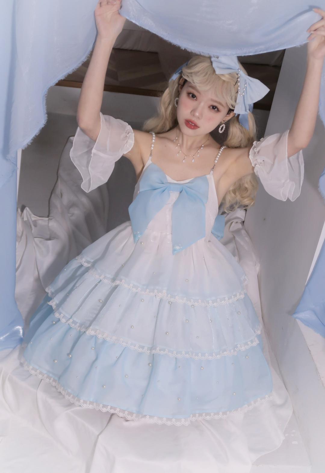 渐变蓝洛丽塔jsk三段式夏季连衣裙Lolita吊带裙子超仙裙子