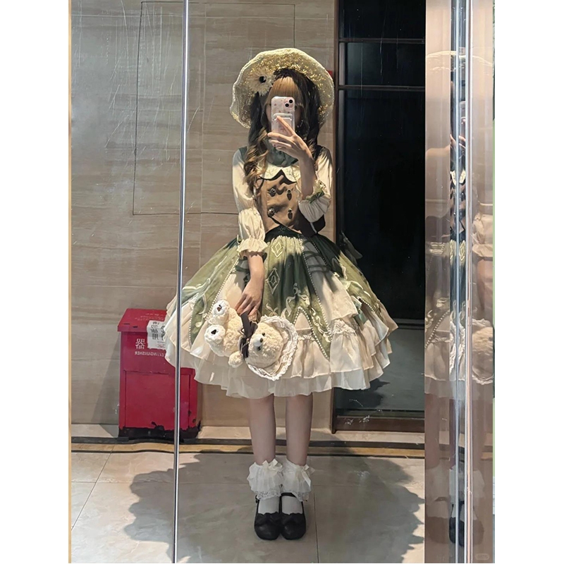 可爱田园风lolita裙马甲衬衫裙子套装洛丽塔田园甜美日常显瘦套装