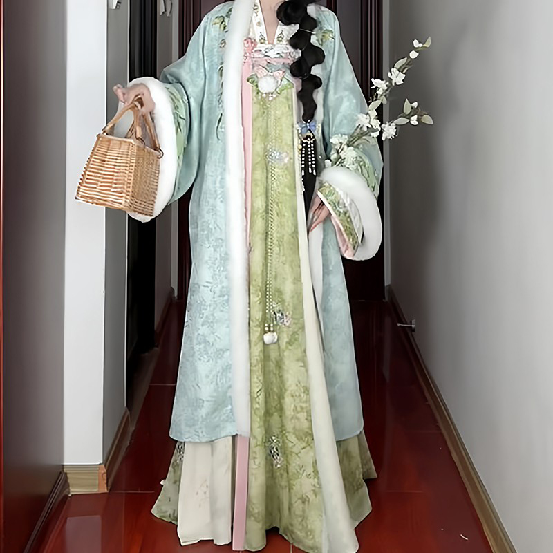 冬季款汉服女唐制齐胸裙对襟上衣加绒仙气飘飘超仙套装保暖古风