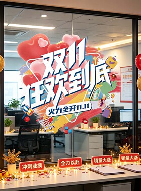 双十一电销职场办公室氛围直播间装饰电商公司激励标语玻璃静电贴