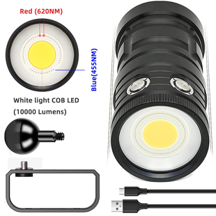 潜水COB手电筒18000LM水下潜水灯水肺潜水灯100米防水水下视频LED