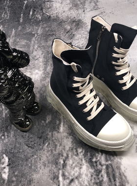 【CD.HOMME】21SS暗黑先锋RO复线高帮缎面黑白水晶双层厚底情侣鞋