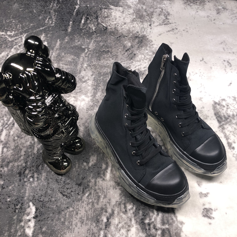 RO复线高帮全黑水晶厚底增高缎面