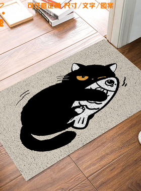 可爱猫咪Welcome Home黑猫玄猫丝圈地垫玄关入户门外进门口脚垫子
