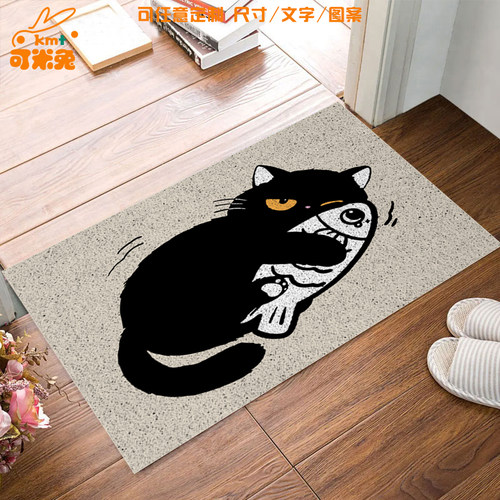 可爱猫咪日系猫黑猫玄猫丝圈地垫
