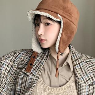 帽子女款保暖户外骑车防寒护耳雷锋帽冬季加绒加厚鸭舌飞行员帽男