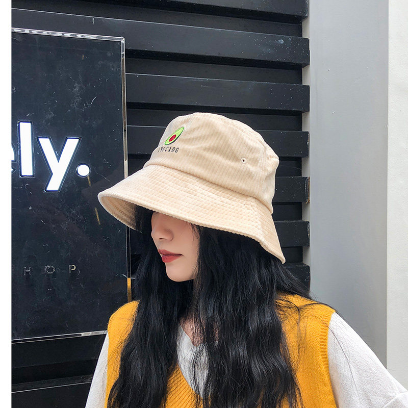 纯色牛油果复古日本加厚灯芯绒渔夫帽子男女秋冬天百搭保暖盆帽潮