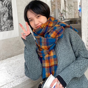 红色格子围巾女秋冬季英伦风学生日系加厚韩版百搭情侣少女围脖男