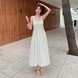 现货2025夏款少女系列一字肩性感收腰棉麻连衣裙，女装连衣裙，慧峰