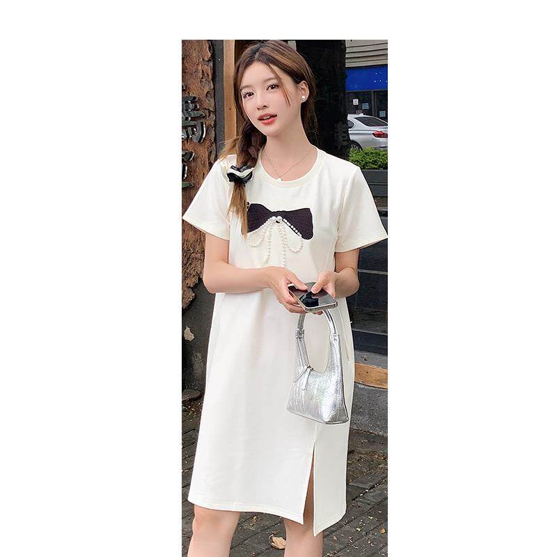 短袖t恤女2025新款夏季女装潮韩版时尚洋气蝴蝶结钉珠别致上衣女,女装连衣裙,慧峰