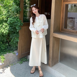 法式小资长袖衬衫半身裙套装女夏大方得体流行巨好看两件套爆款图片