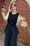 2025年秋季新款时尚气质百搭显瘦长袖T恤马甲三件套套装，女装套装/套裙，慧峰