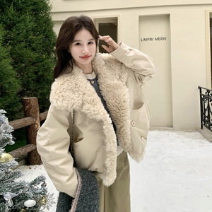 2025冬季新款韩版毛绒翻领短外套女冬季保暖设计感皮草派克羽绒服，女装短外套，慧峰