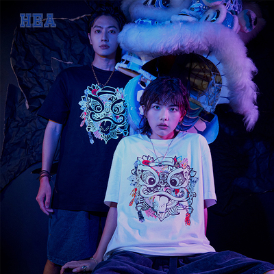 国潮短袖醒狮hea上衣印花