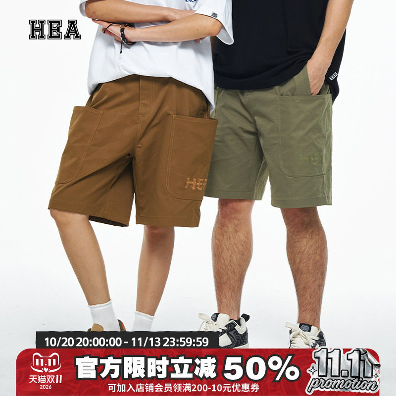 HEA 休闲短裤经典简约大口袋宽松休闲裤街头五分裤运动风情侣同款